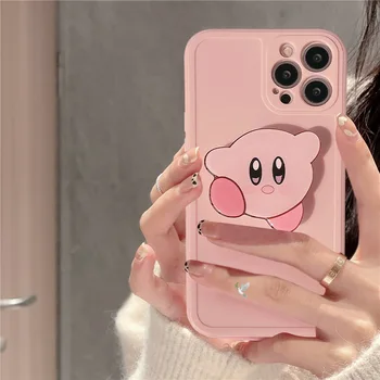 Kawaii Kirby Peluş Karikatür Sevimli Apple Pembe Kirby Yumuşak telefon kılıfı + Standı Peluş Anime peluş oyuncaklar Kızlar için doğum günü hediyesi