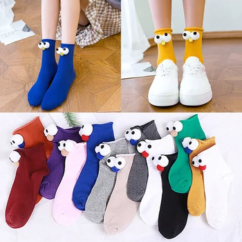Komik çoraplar kadın Kısa Pamuk Sıcak Satış 3D gözler Tasarımcı Moda Eğlenceli Güzel Harajuku kawaii Hediye Mutlu Sevimli Çorap