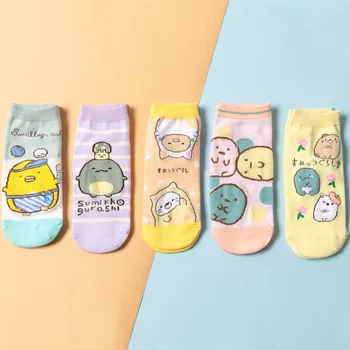 Yeni 5 çift / grup Renkli Karikatür Çorap Kadın Harajuku Komik Sevimli Civciv Kedi Desen Ayak Bileği Çorap Mutlu Kız Şeker Renk Tekne Çorap