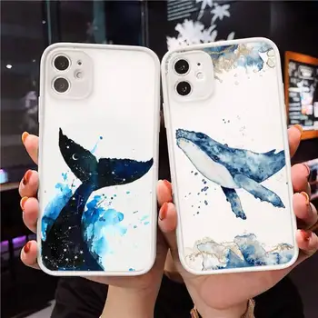 Sevimli mavi balina katil balina karikatür Telefon Kılıfları Mat Şeffaf iPhone 7 8 11 12 s mini pro X XS XR MAX Artı kapak funda