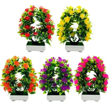 Yapay çiçek Bonsai Gerçekçi UV Dayanıklı Plastik Bakımı Kolay Sahte Çiçekler Bonsai Açık